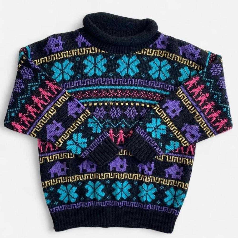 Vintage 80s kids black novelty print sweater